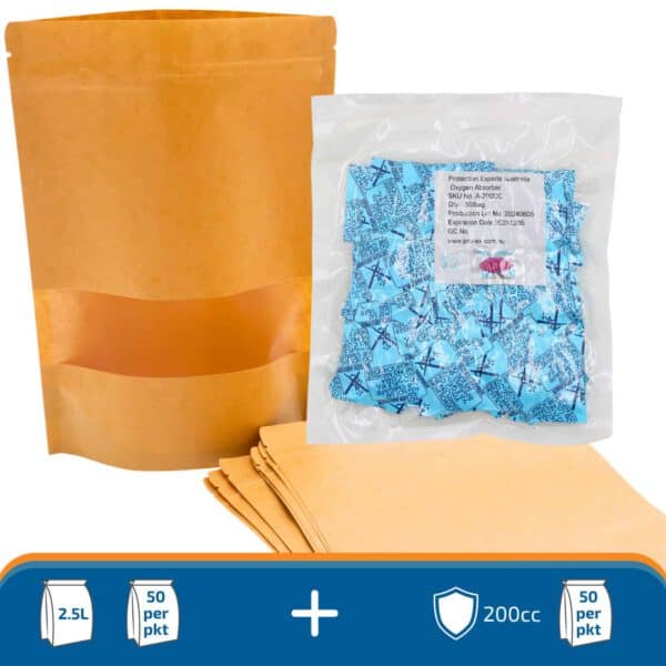 2.5L Kraft Paper Pouch + 200cc Oxygen Absorber